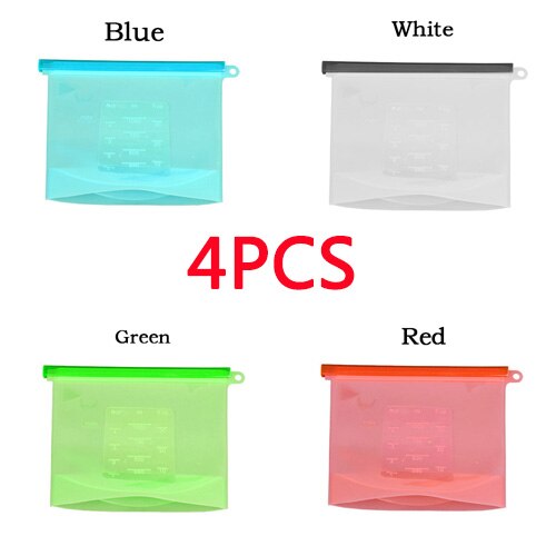 Sacs réutilisables de Silicone, sac frais de Silicone pour le liquide de casse-croûte de légumes de Fruits, micro-ondes: 4pcs / 500ml