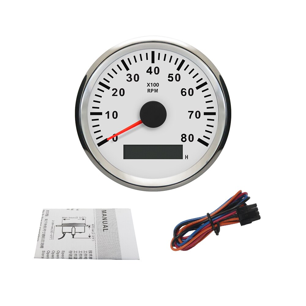 Universal Tachometer RPM REV Counter with Hour Meter 3000/4000/6000/7000/8000 RPM 85mm 9-32V with Backlight: 8K-WS