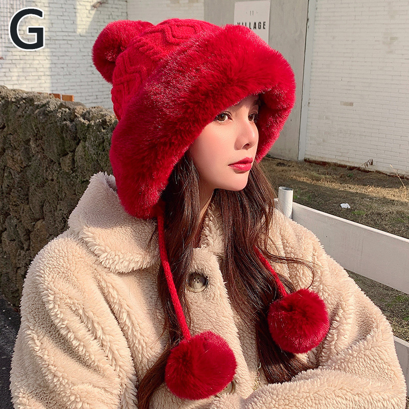 Gorro de nieve grueso con pompones para mujer, gorro cálido de punto, suave, , para esquí, Invierno: G