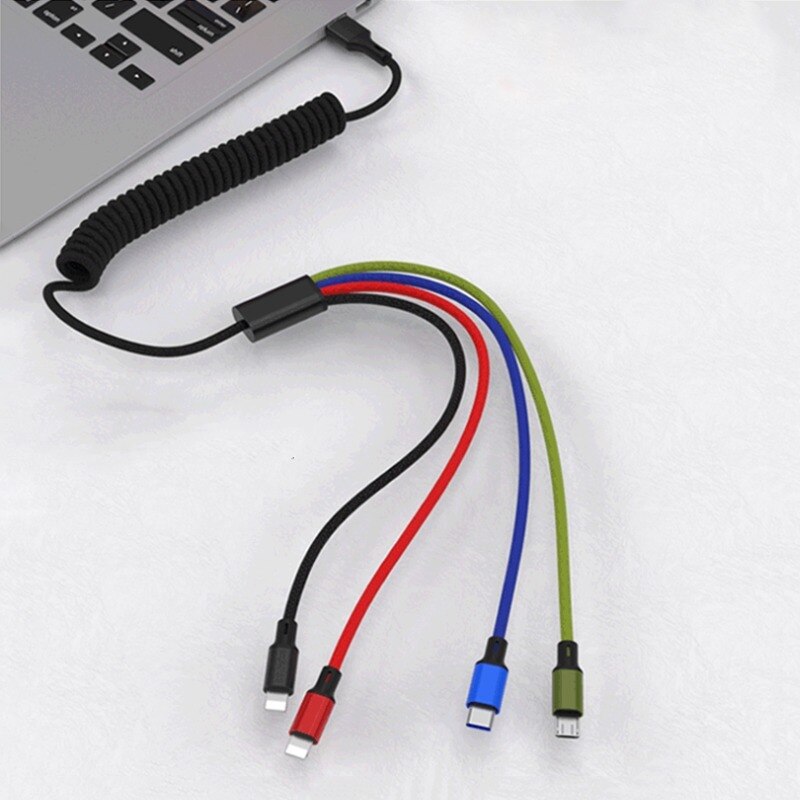 Nohon 1.8m 4 em 1 cabo usb para iphone 11 pro max samsung huawei mola rectractable micro usb tipo c cabo de fio de carregamento