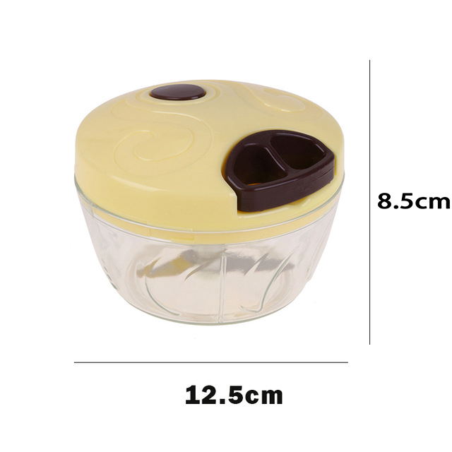 Multifunksjon løk nøttekvern kjøttkvern blender mikser manuell frukt grønnsakshakker håndtrekk matkutter rustfritt stål: Gul