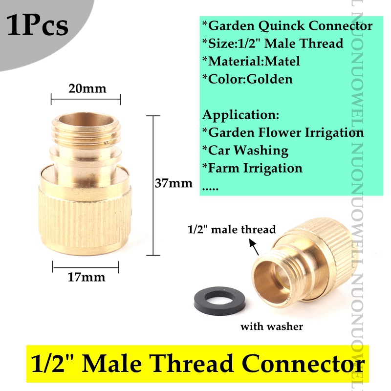 1pcs Copper Male And Female Thread Garden Quick Connector Garden Quick Tap Water Tap Adapter Connector Hose End Connector: 1l2in male