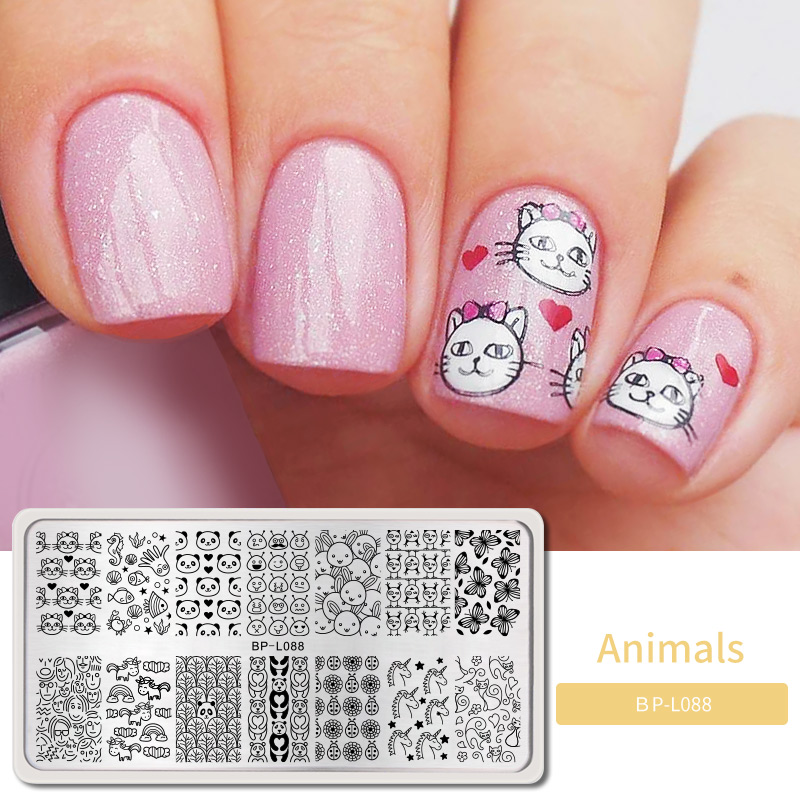 BORN PRETTY-placas para estampación, plantillas de estampado con motivos de animales bonitos, mariposas, manicura rectangular, impresión DIY de placas para uñas