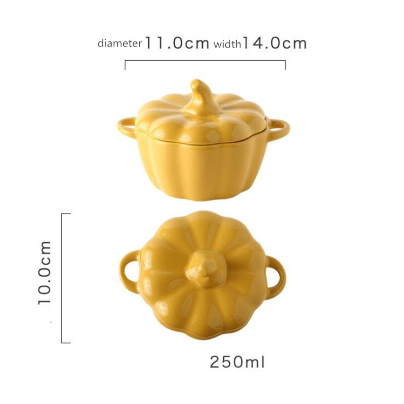 Creatieve Keramiek Pompoen Kom Bedekt Gebraden Stoofpot Soep Soeppan Met Deksel Cartoon Leuke Plaat 1 Pc: YELLOW