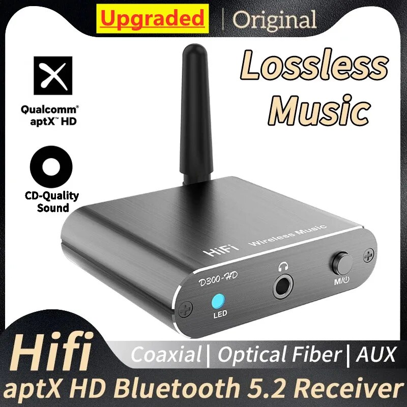 AptX-HD Bluetooth 5.2 Empfänger HIFI Musik Wireless Audio Adapter mit 3,5mm Aux Toslink/Koaxial Ausgang für Lautsprecher Verstärker Auto