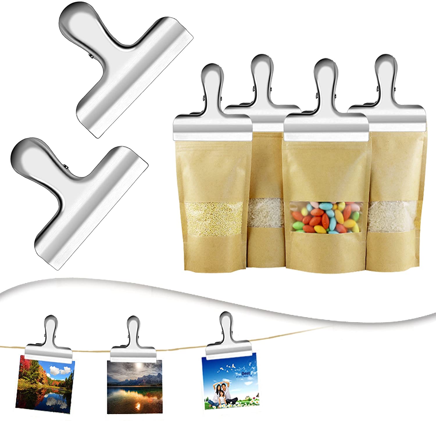 10 stk tunge poser klips rustfritt stål kjøkken oppbevaring klips tilbehør chip bag klips til lufttett forseglings grep 3 tommer