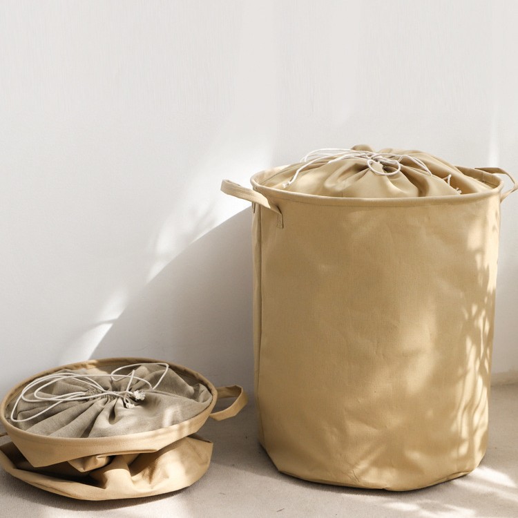 Cesto para la colada de tela de lino y algodón, cesta grande plegable para ropa sucia con cierre de cordón, contenedor de almacenamiento de ropa sucia estilo INS