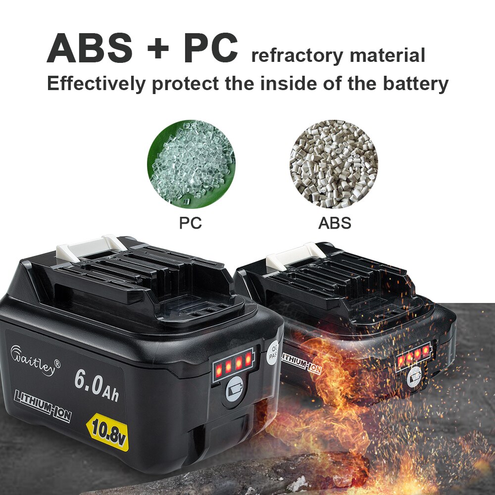 Waitley 10.8V 6.0Ah 3.0Ah lithium battery Rechargeable For Makita Power Tools 10V and 12V 6000mAh BL1040B 1015 1020B CXT Series