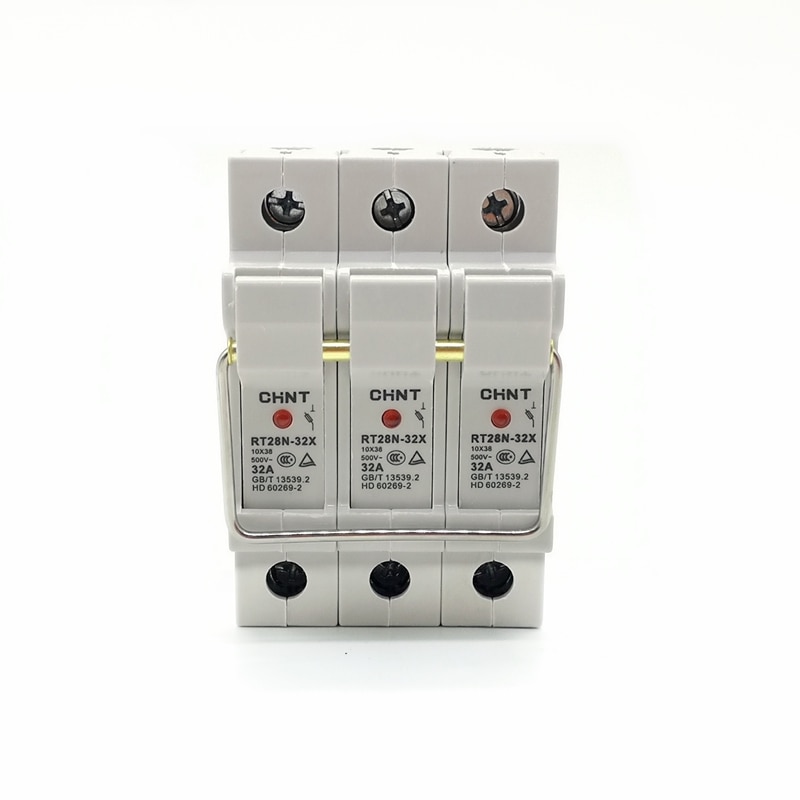 CHINT RT28N-32X 3 Pole DIN Rail Mount Fuse Holder Base with Indicator Light 3P for 10x38mm Fuse