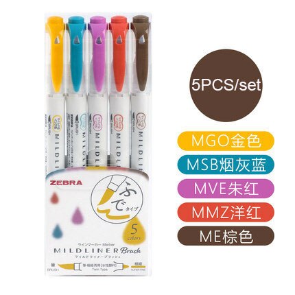 Zebra MILDLINER Pastel Markeerstiften – Set Van 5 Stift, Dubbele Punt (breed En Fijn), Watervast, Niet Giftig, Voor Kleuren En Journaling