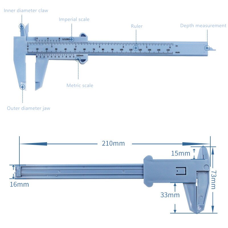 Calibradores Vernier de 0-150mm, regla de plástico de escala de doble regla para medición de joyería, herramientas de medición para estudiantes escolares, herramienta de mano