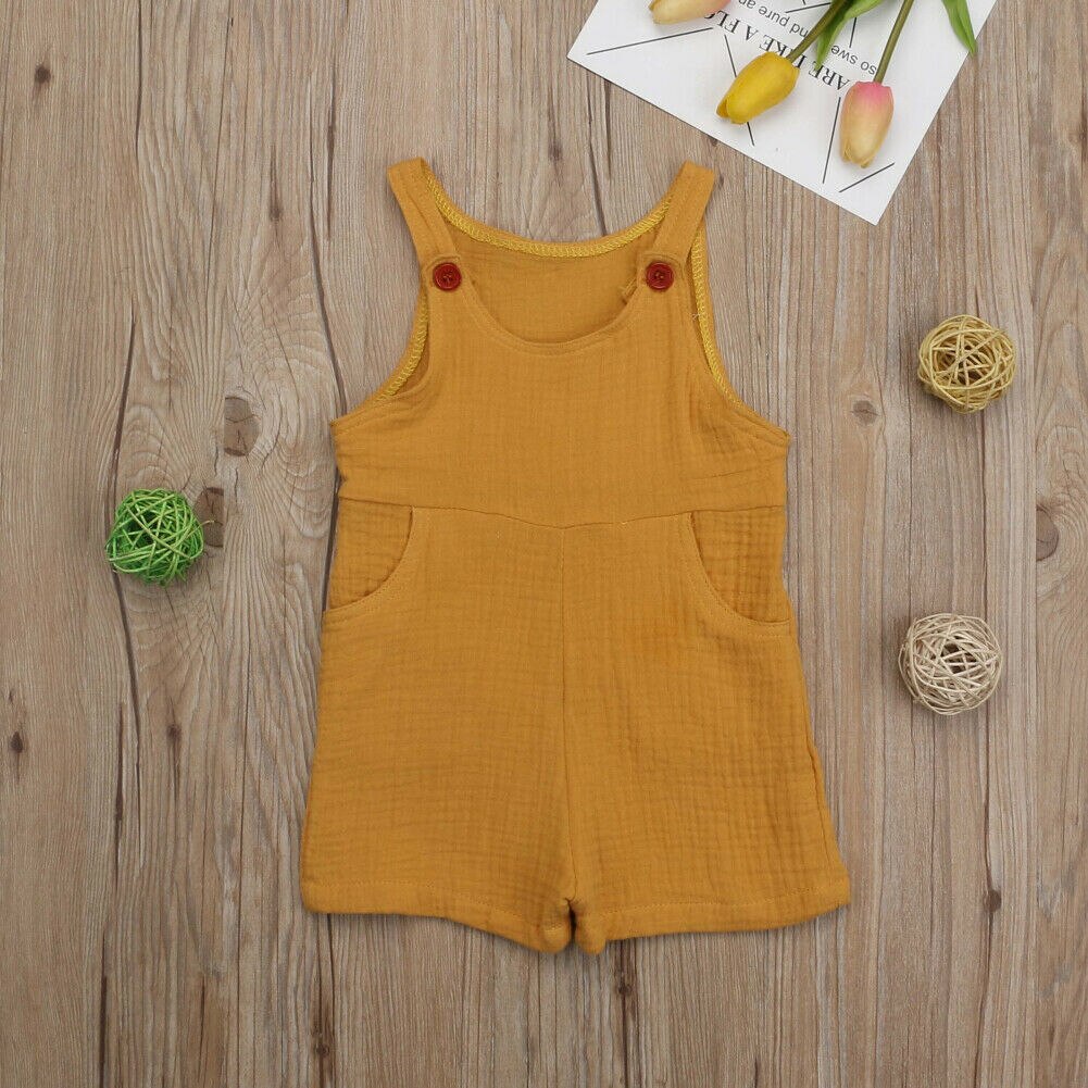 Katoenmix peuter baby jongen meisje kleding romper katoen linnen overall jumpsuit ouftit casual baby overalls match streetwear: Geel / 3m
