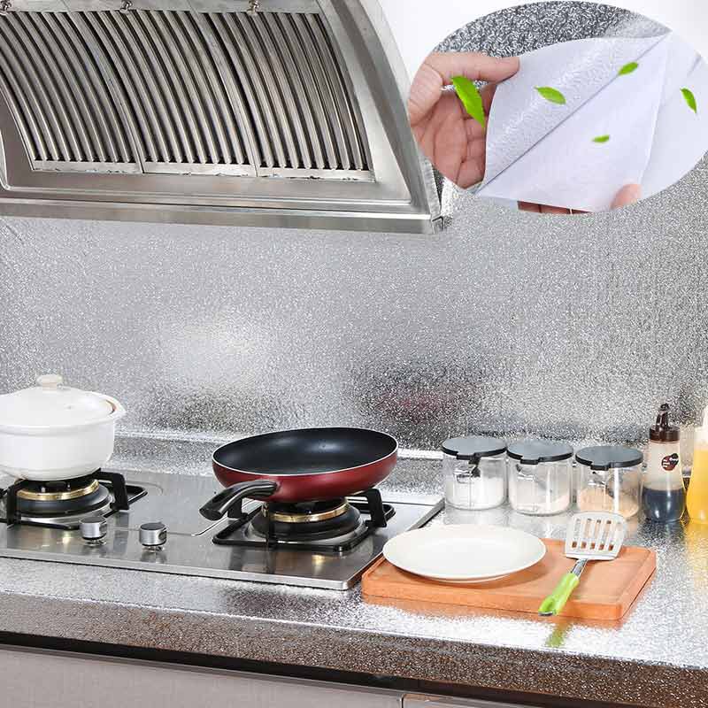 40 x 100/200cm køkkenoliebestandige vandtætte klistermærker aluminiumsfolie køkkenovnsskab selvklæbende vægsticker diy tapet