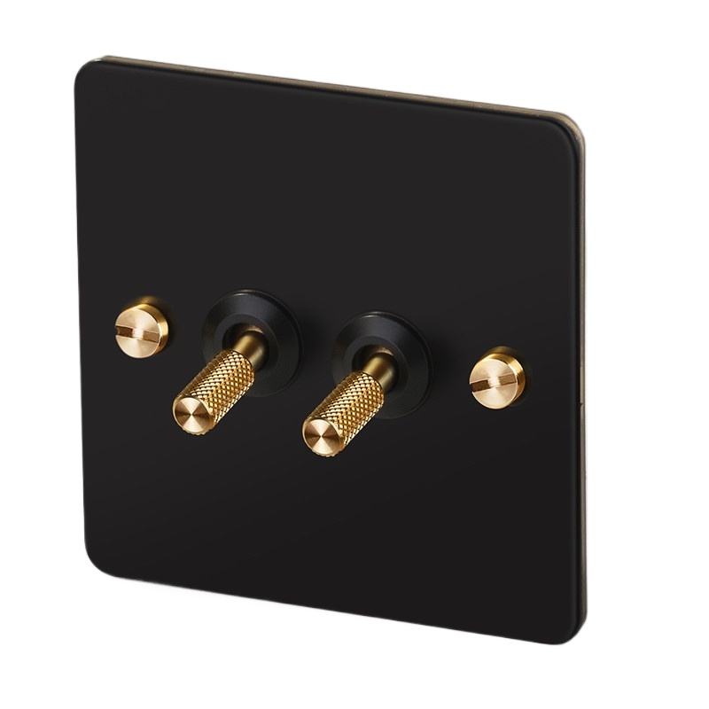 Household Type 86 Concealed Wall Switch Black Metal Copper Lever Panel Industrial Style Retro Stainless Steel Panel Switch