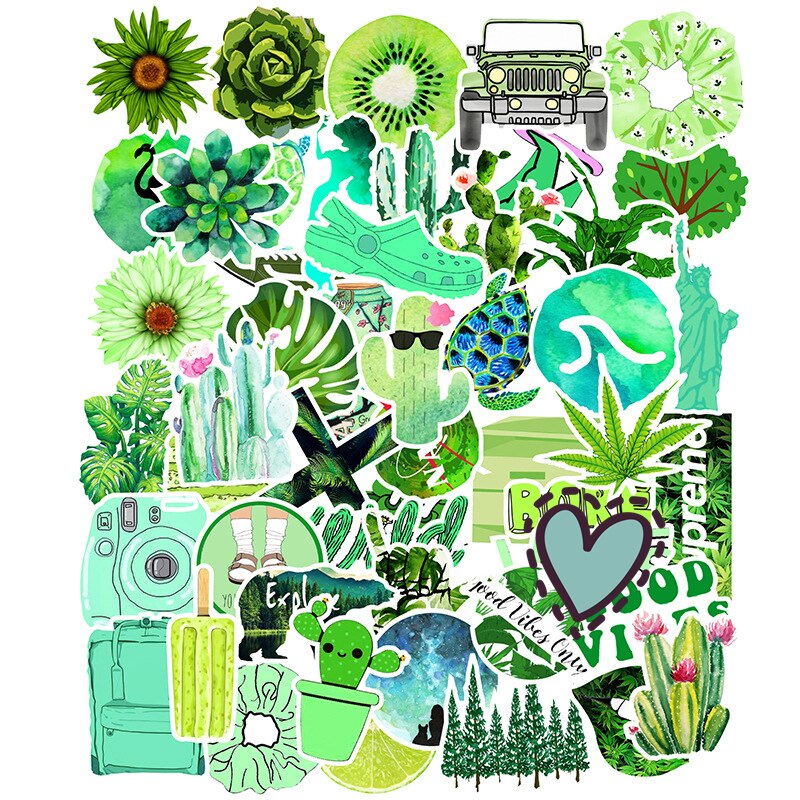 100/50PCS Large Pack Lovely Cute VSCO Girl Kids Stickers Waterproof PVC Decal for Laptop Helmet Bicycle Water Bottle Phone Case: Green x 50PCS