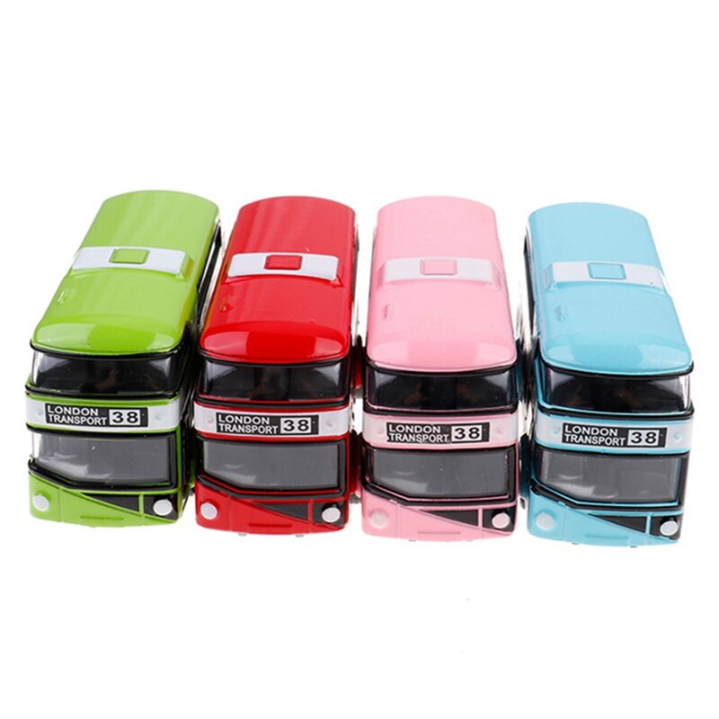 2 Pcs Double-Decker Bus London Bus Car Toys Sightseeing Bus Vehicles Urban Transport Vehicles, Pink & Green