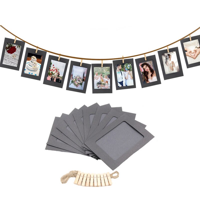 Diy fotoramme vægdekoration til bryllup træklip papir billedholder baby shower fødselsdagsfest fotoboks rekvisitter 10 stk