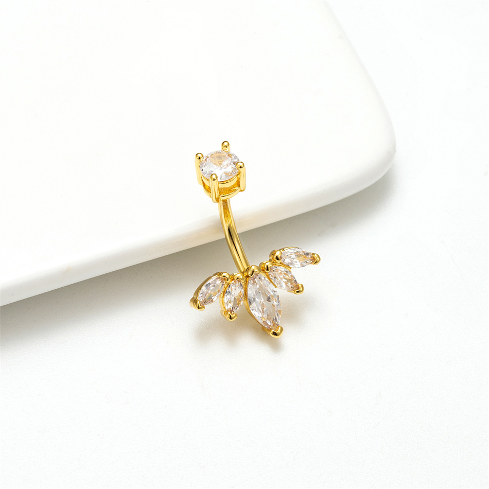 Zirkoon Dangle Navel Ringen 14G Chirurgisch Staal Piercing Gebogen Barbell Reverse Navel Bar Vrouwen Sexy Accessoire Lichaam Sieraden: Licht Geel Goud Kleur