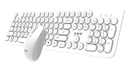 USB Wired Steampunk Vintage Gaming With Round Key Cap Multimedia Button Keyboard Keypad Mouse Combos Set: White