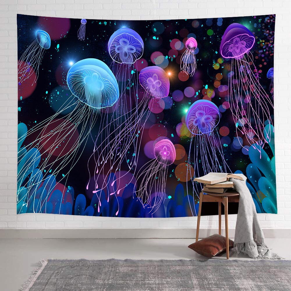 Simsant psicodélico bosque tapiz Castillo, hongos Trippy medusas tapices para colgar en la pared para sala de estar playa decoración con toallas: 2TGTZYAY158