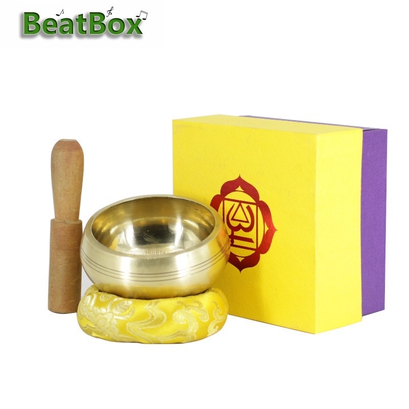 Tibet Singing Blows hecho a mano en Nepal Buddha Brahma rito con Mazo y cojín de seda terapia cobre Chime meditación sonido Yoga