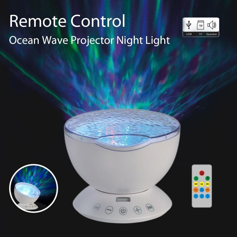 Afstandsbediening Ocean Wave Projector Nachtlampje aurora Sterrenhemel projector Lamp Ingebouwde Mini Muziek Kind nachtlampje projector: WHITE