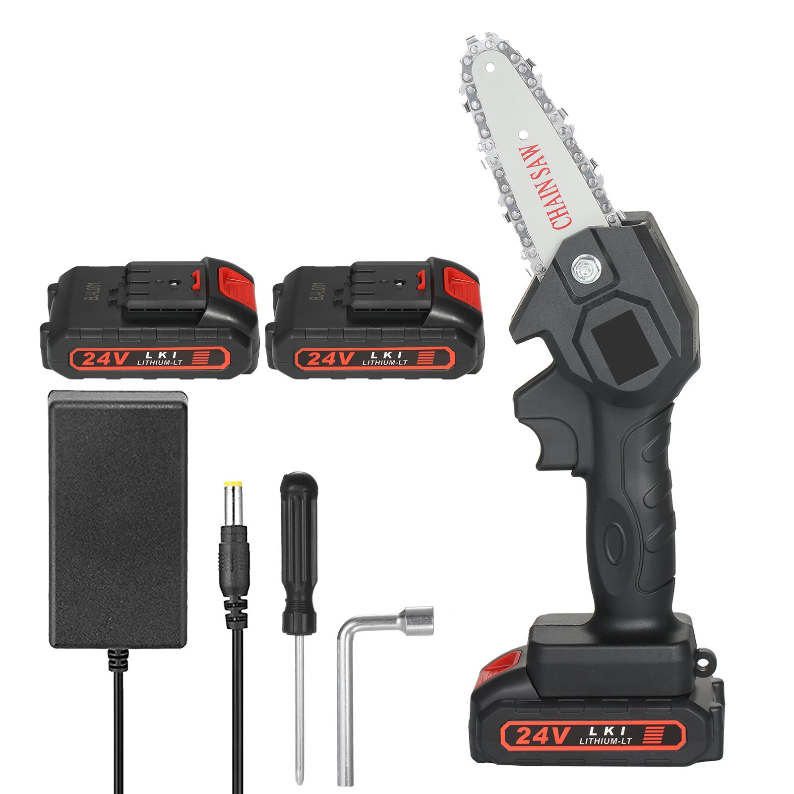 24V Chainsaw 4-Inch 2x1500mAh Cordless Power Chain Saws Portable Electric Pruning Saw for Courtyard Tree Branch Wood Cutting