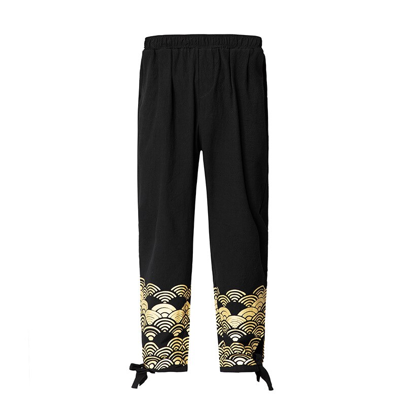 Pantalones bombachos estampados de estilo Retro chino para hombre, traje Tang, uniformes de Kung Fu, pantalones bombachos de lino sueltos informales, ropa de calle de japonesa