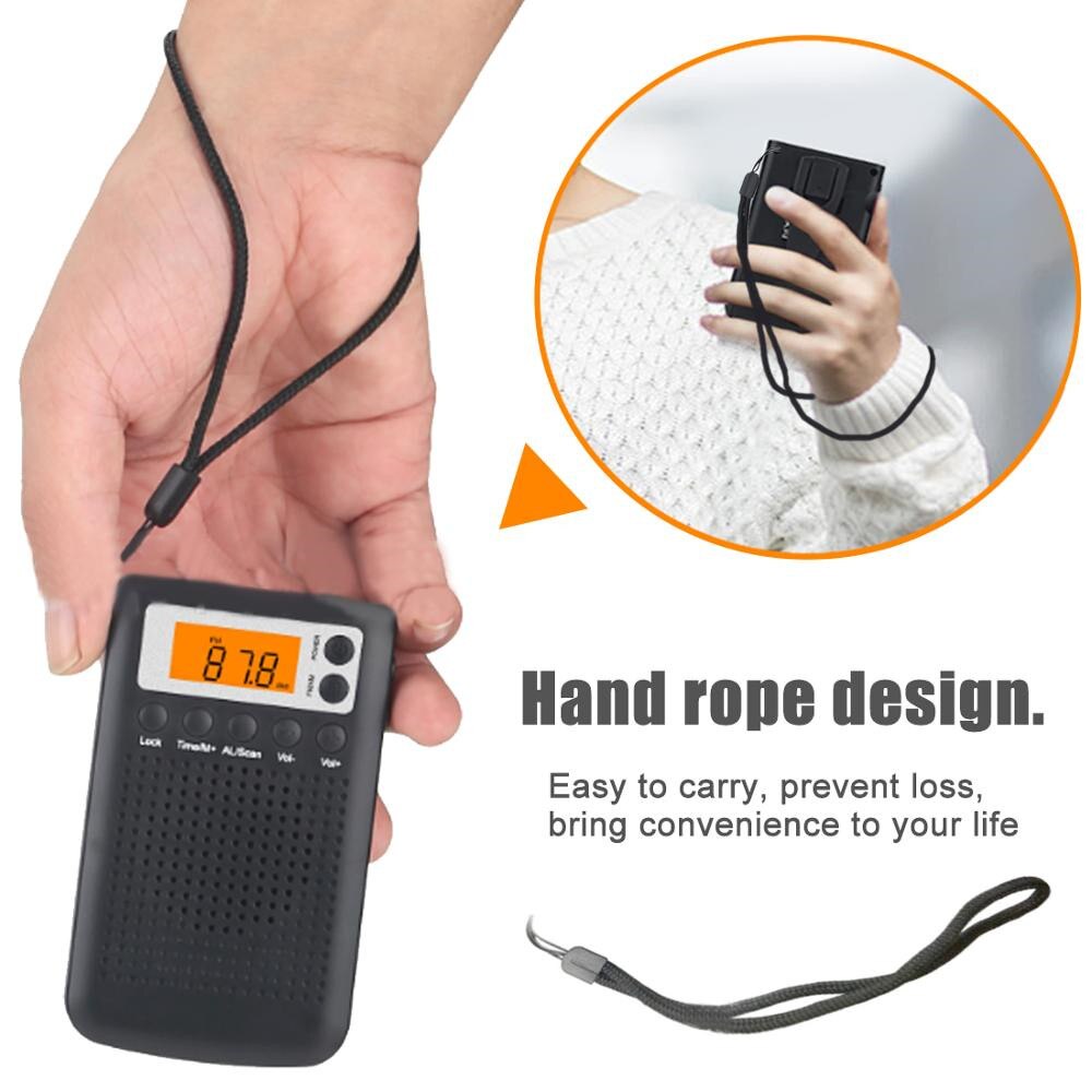 Mini rádio portátil am/fm, receptor de bolso de banda dupla, estéreo com tela lcd e função de memória de preset