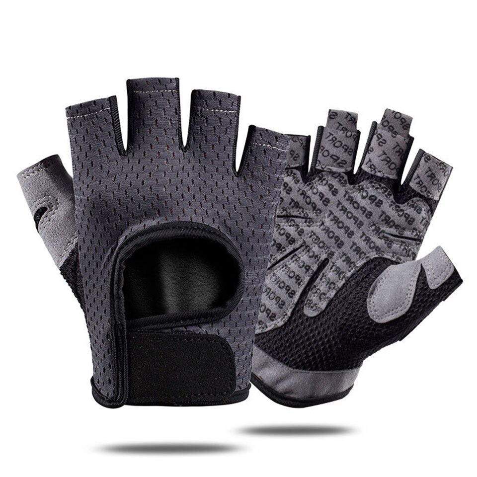 Guanti Fitness traspiranti sollevamento pesi per esercizi pesanti Sport guanti da palestra donna Body Building mezzo dito antiscivolo: Gray / S