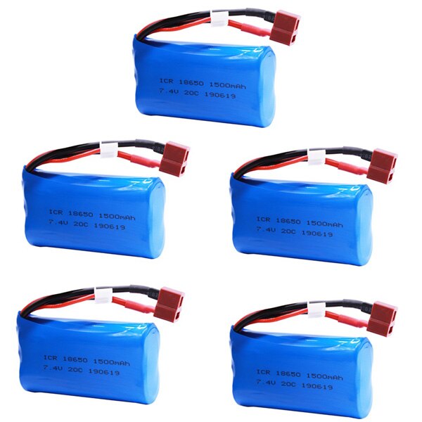 5Pcs Lipo Batterij Voor Wltoys 12428 12401 12402 12403 12404 12423 FY-03 FY01 FY02 Rc Speelgoed Batterij Onderdelen 7.4V 1500Mah 18650 T Plug: 5PCS