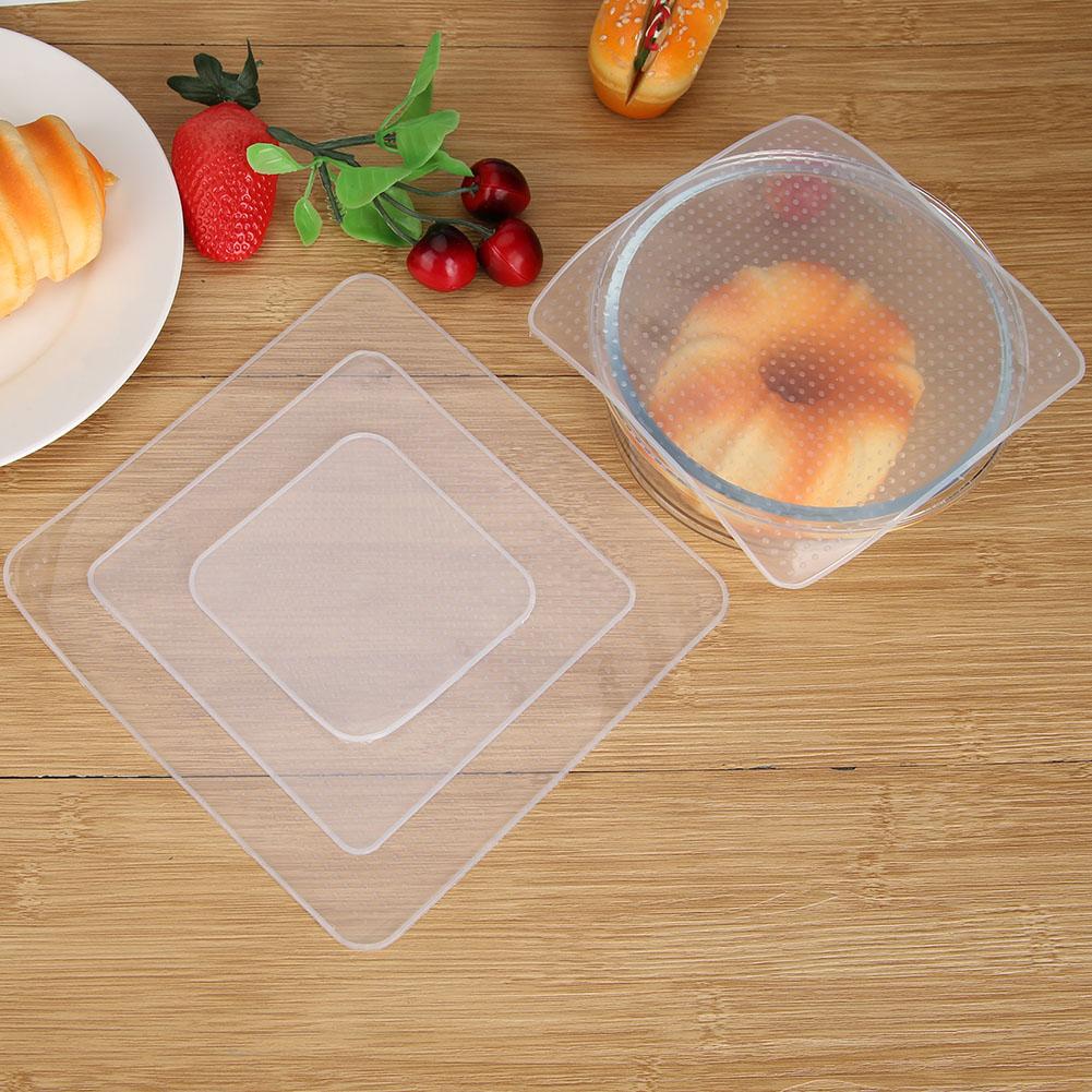 4pcs/set Multi-functional Reusable Silicone Stretch Cling Film Saran Wrap Kitchen Microwave Oven Fridge Seal Bowl Cover Pad
