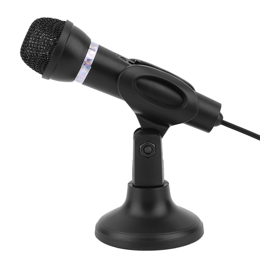 Computer Notebook Desktop Microphone Wire Karaoke Handheld Microphone 3.5mm Mic With Base For Singing Recording