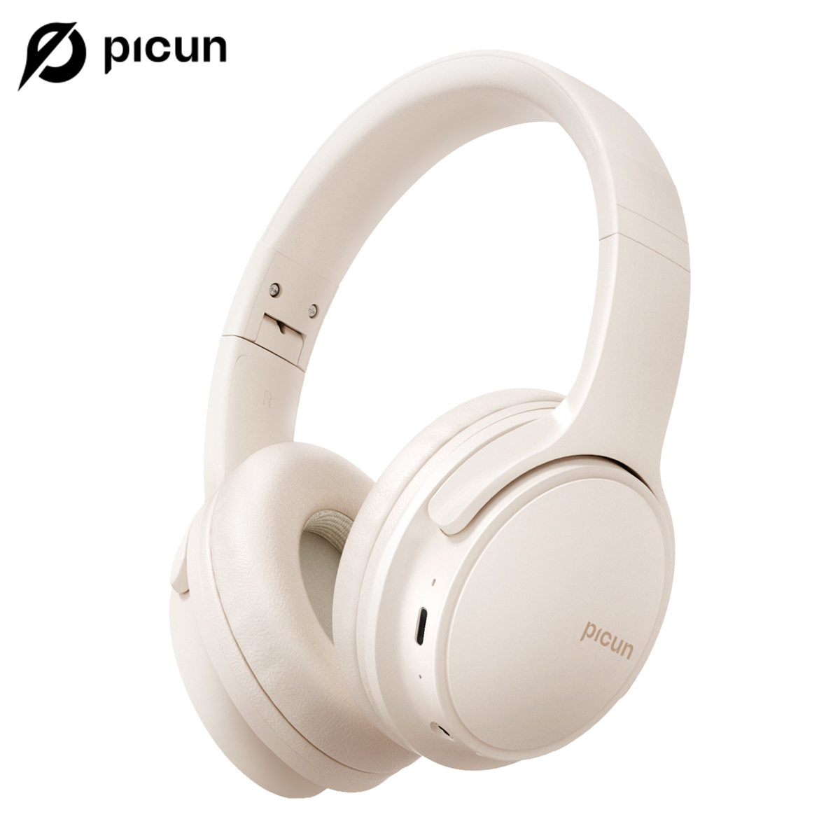 Picun B-06 Bluetooth-Kopfhörer über dem Ohr, 110-Stunden-Spielzeit, kabellose Kopfhörer mit Mikrofon, faltbar, verstellbar, leicht, HiFi: Beige