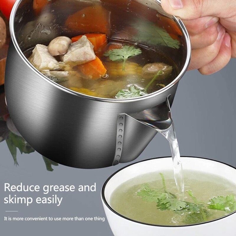 1000Ml Rvs Olie Separator, olie Filter Boot Olie Vetten Separator Met Deksel Olie Soep Koken Zeef Filter Boot