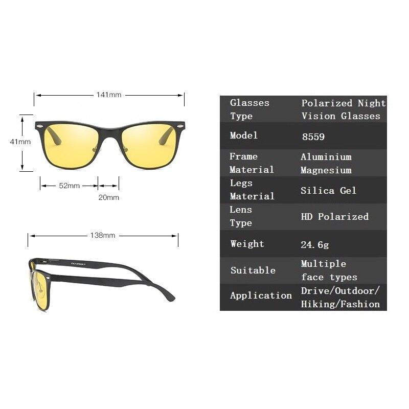 YSO moda donna occhiali per la visione notturna uomo lenti gialle occhiali per la visione notturna polarizzati per la guida di auto occhiali antiriflesso 8559