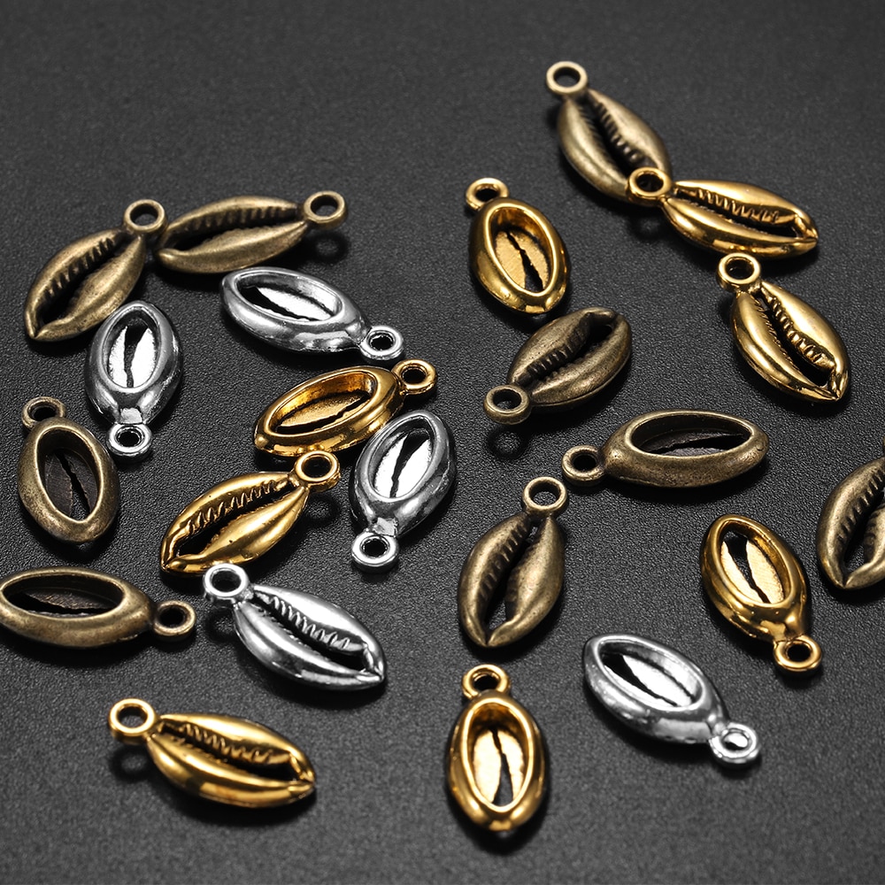 20pcs/lot Plated Antique Gold Bohemian Cowrie Conch Shells Charm Pendant For Necklaces Bracelet Jewelry Makings Supplies