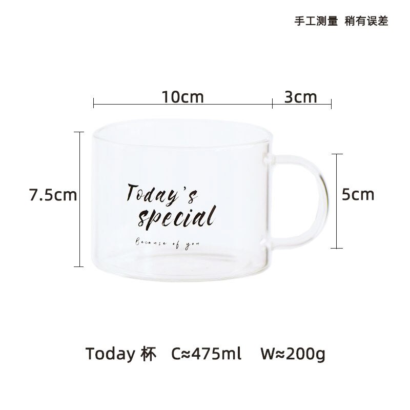 Taza de agua de cristal resistente al calor con mango parte inferior plana se puede calentar transparente para el desayuno en casa Vaso de Leche de cóctel: D-4