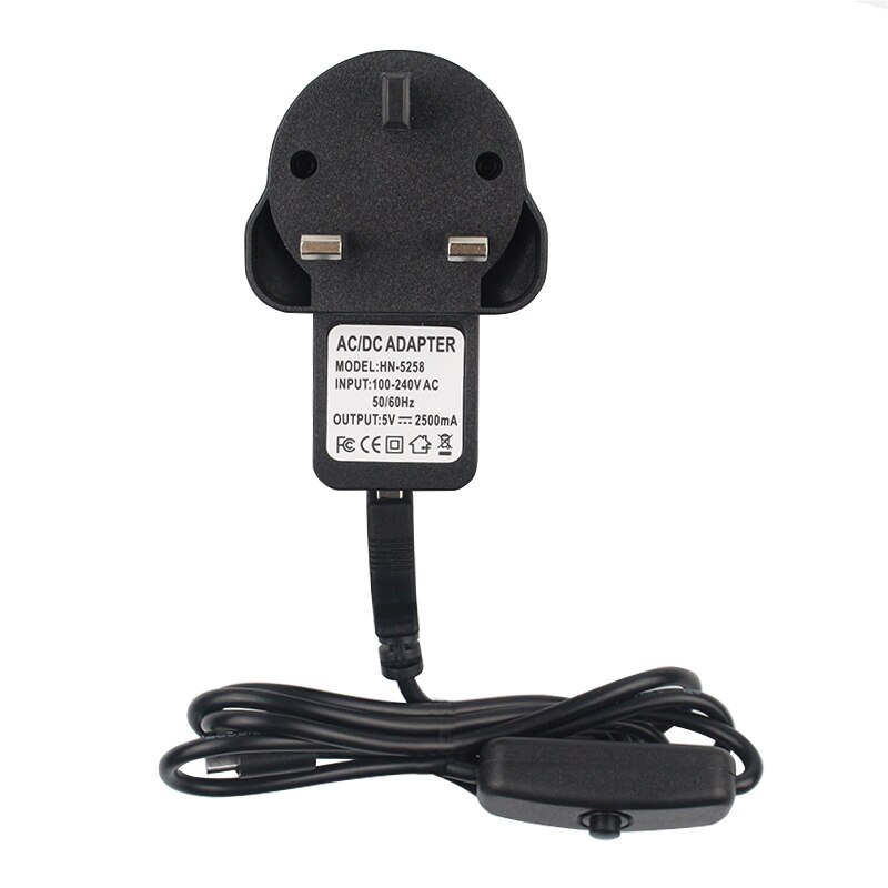 Adaptador de fuente de alimentación de CA para Raspberry Pi 3, Kit de 5V, 2.5A, Raspberry Pi 3 Modelo B + plus, interruptor de encendido y apagado, Cable Micro USB, Cargador USB