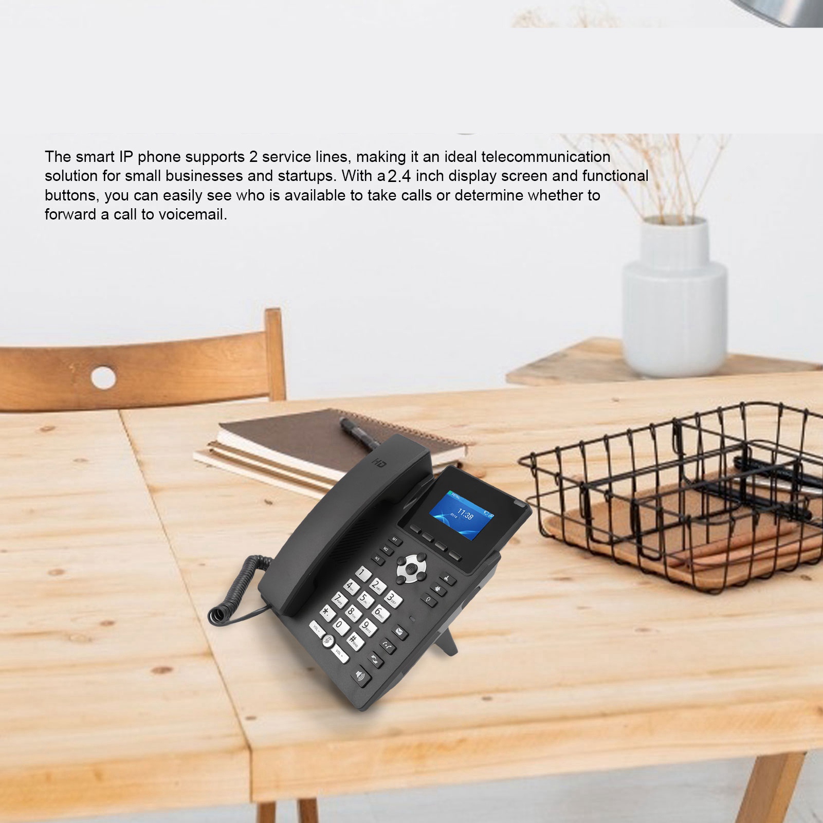 Telefon IP 2.4 cala, telefon IP z obsługą kont VoIP, kolorowy wyświetlacz 2.4 cala, dwuportowy Gigabit Ethernet, biurkowy telefon biznesowy, telefon IP robić transmisji multimediów.