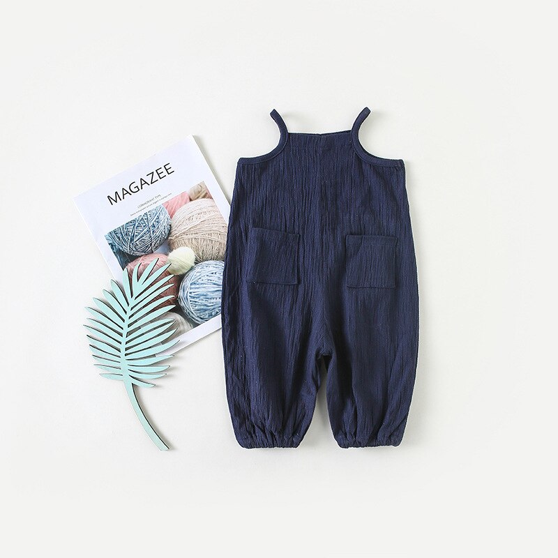 Salopette en coton pour enfants | Salopette colorée, couleur unie, pantalon à bretelles, pour bébés garçons et filles, pantalon décontracté et ample, printemps automne: dark blue / 18M