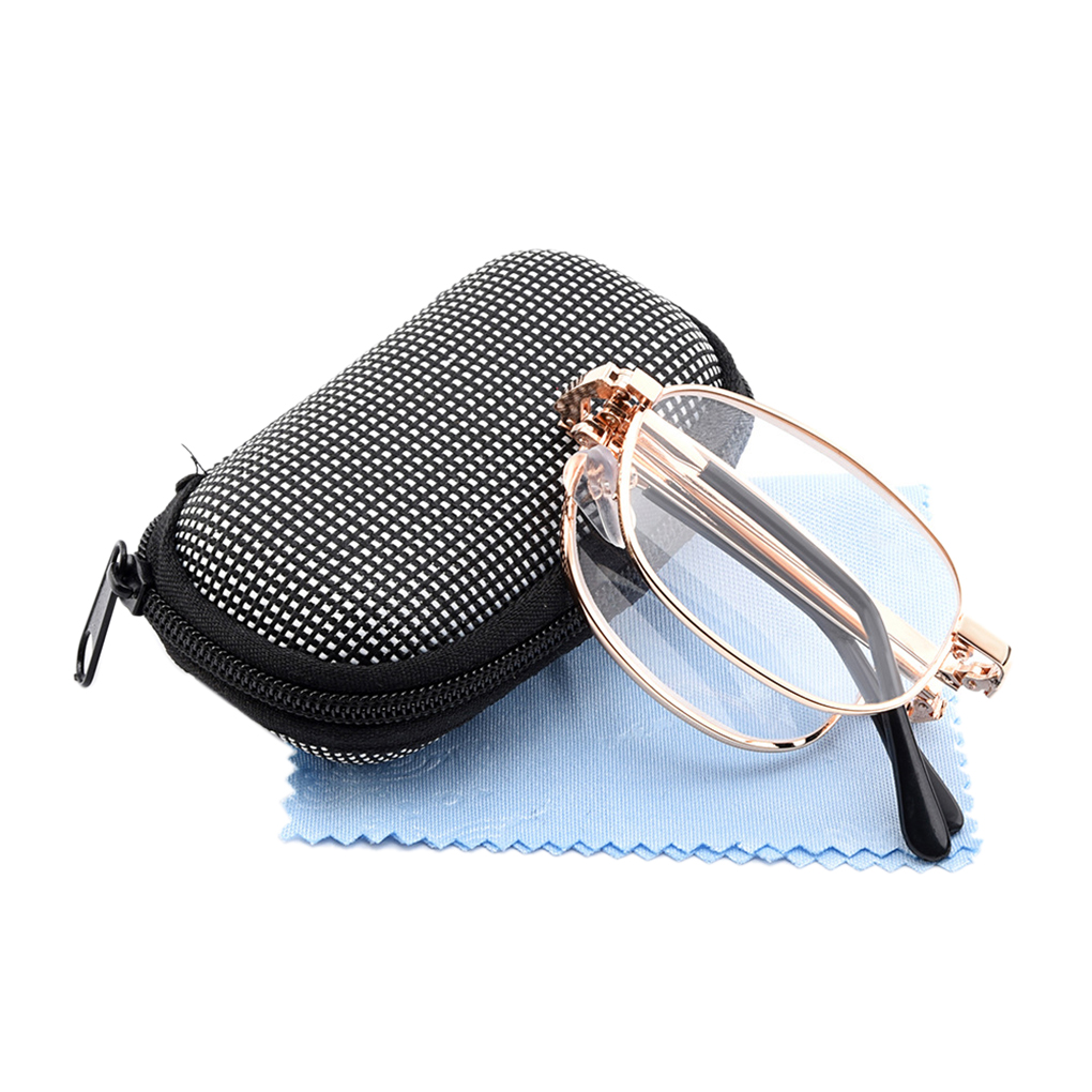 Metalen montuur met doos presbyopische opvouwbare bril unisex opvouwbare leesbril voor mannen vrouwen