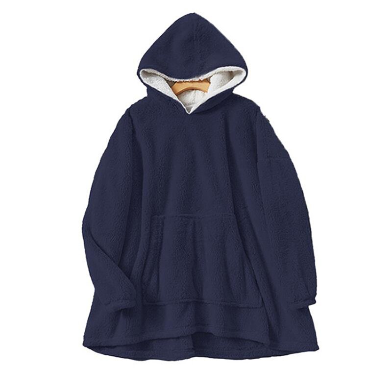 Pull à capuche en peluche pour couple, ample, épais et , peignoir en peluche pour homme et femme, pyjama en molleton de corail, vêtements de maison, chemise de nuit, hiver: Navy