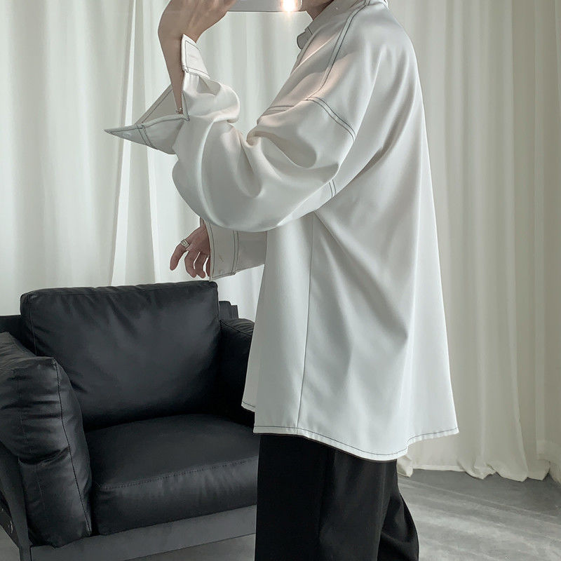 Camisas holgadas de estilo coreano para hombre, sencillas, combinables, con bolsillos en el pecho, transpirables, estilo informal ulzzang.