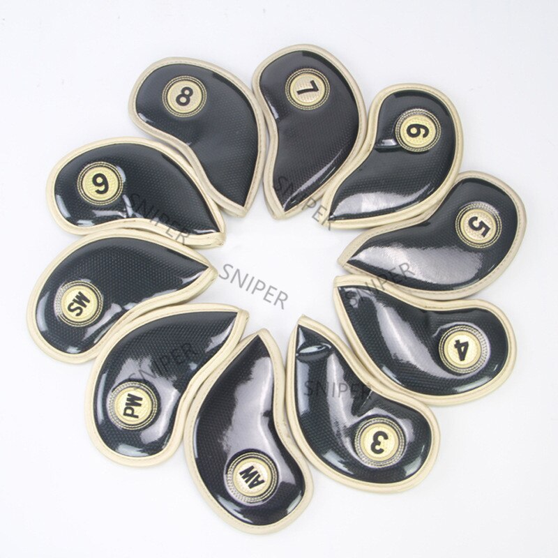 NRC Golf iron Headcovers Exquisite PU Thick PU Leather Golf Club Iron Head Covers Accessories: 10pcs cryslal black