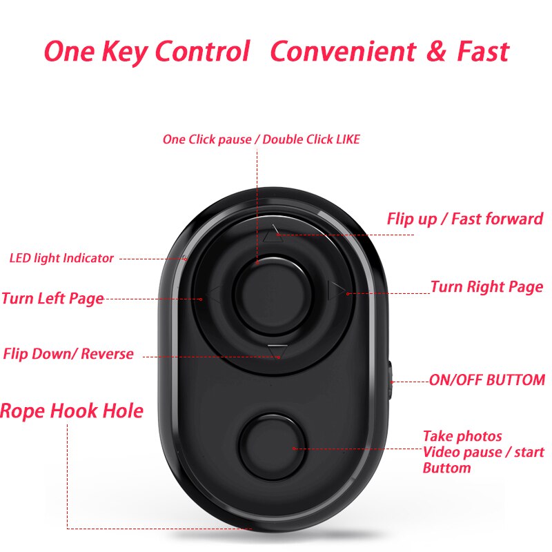 Mini Portable Bluetooth Remote Control For Selfie Music E-BOOK Android IOS Control