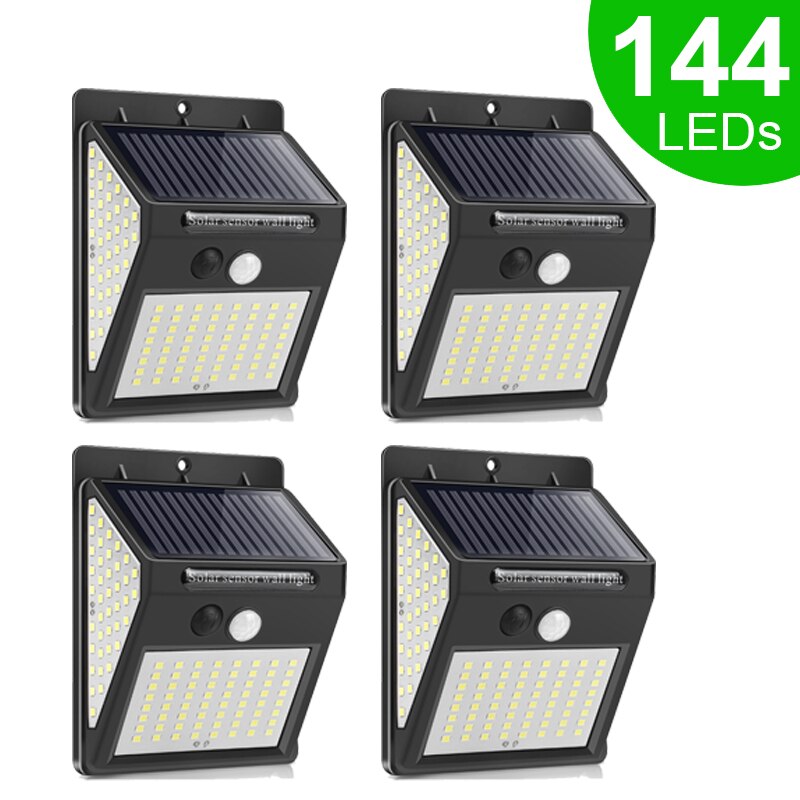 100/144 Led Outdoor Solar Light Motion Sensor Wandlamp Waterdichte Zonne-energie Pathway Licht: 144LED Pack of 4