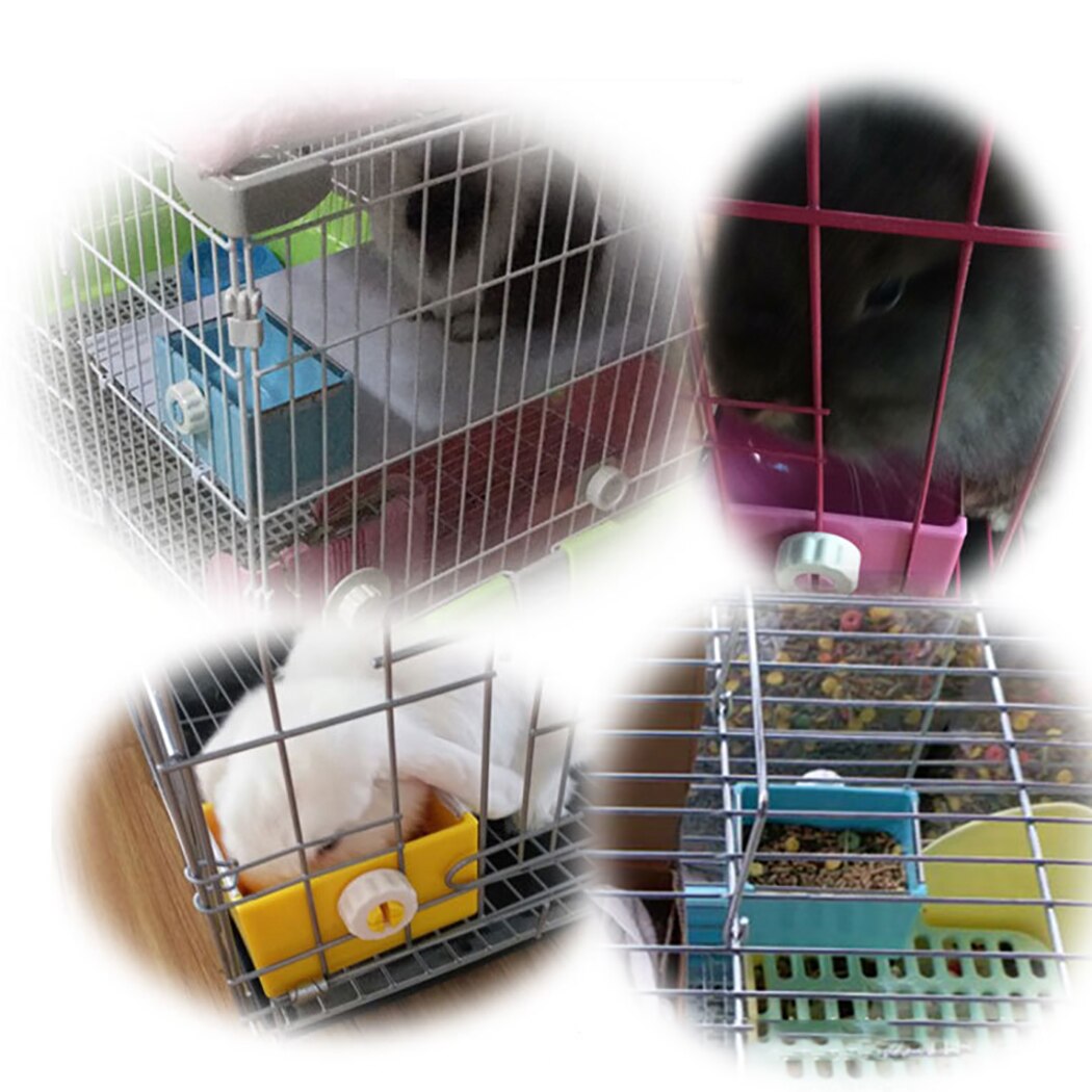 Pet Feeding Bowl Rectangle Plastic Fix Cage Food Water Feeder Bowl For Rabbits Cats Bird Pet Food Bowls