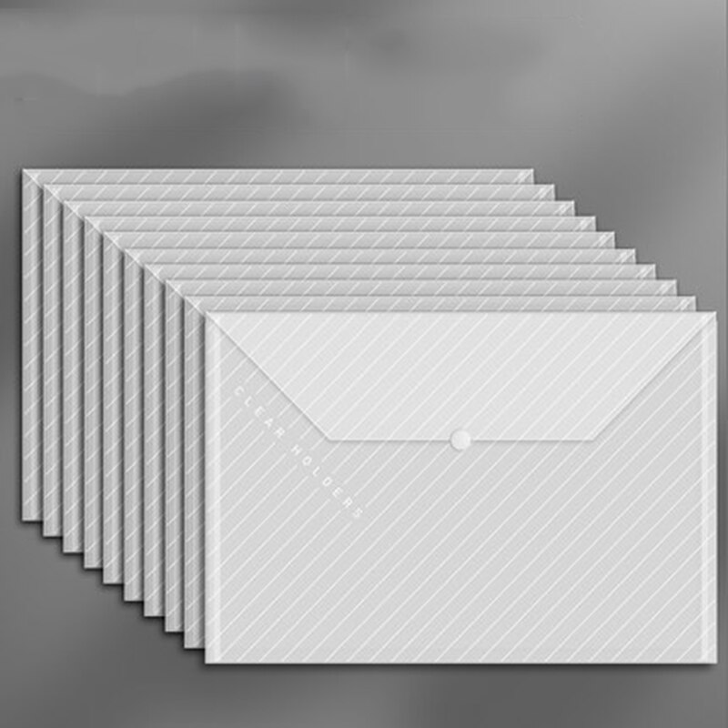 10 thickened transparent PP waterproof document envelopes with snap-on document pockets: Twill white 10 PCS