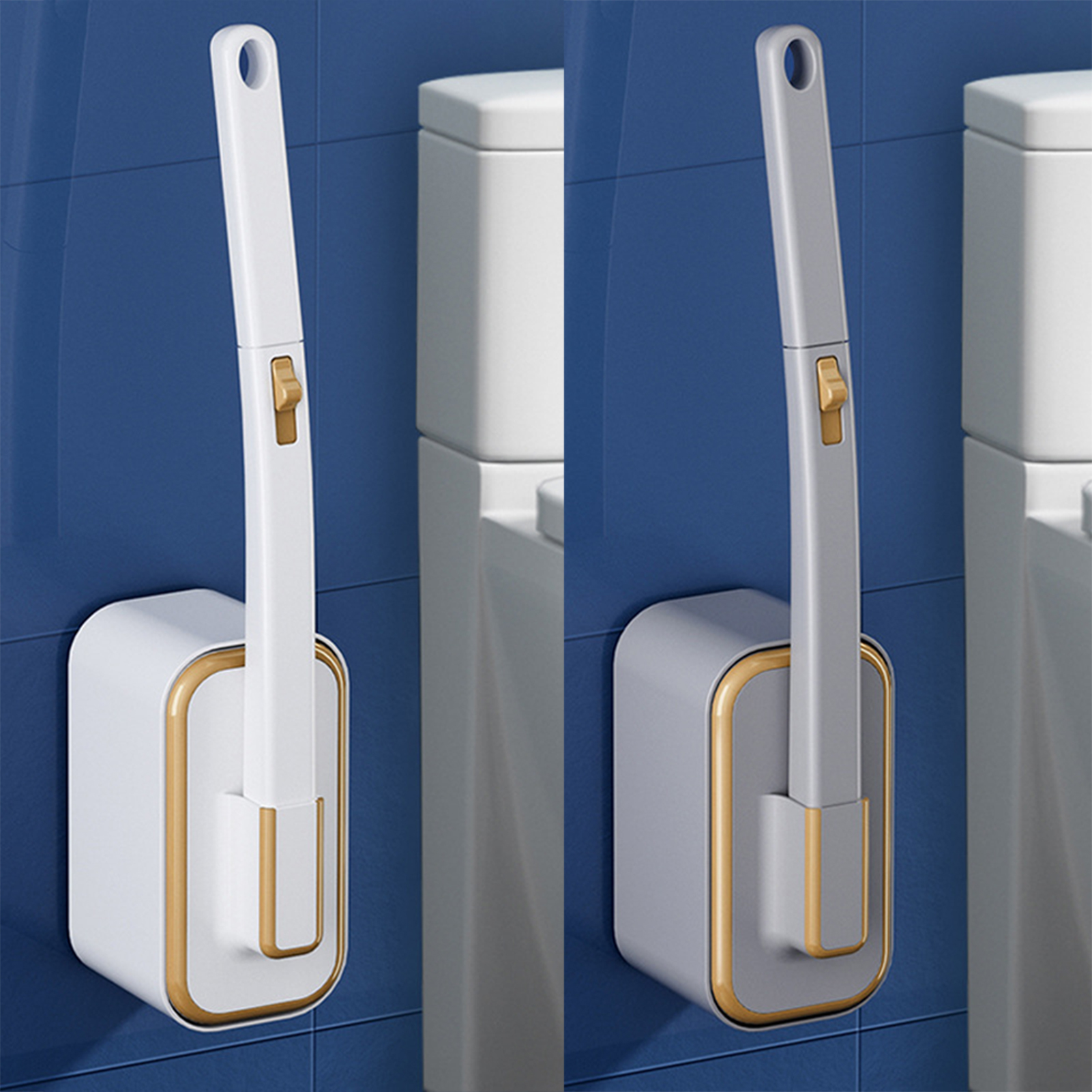 Toalettbørste plassbesparende veggmontert skrubber for rengjøring 6 utskiftbare børstehoder toalettbørste for hjemmehotell